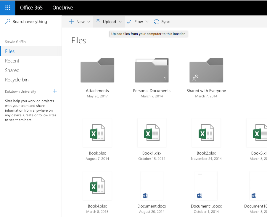 A screenshot of the OneDrive "My Files" tab.