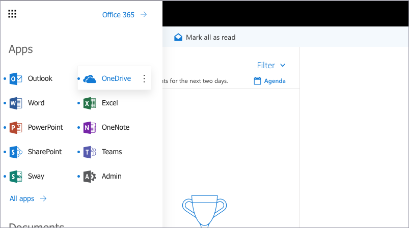 A screenshot showcasing where OneDrive can be found.