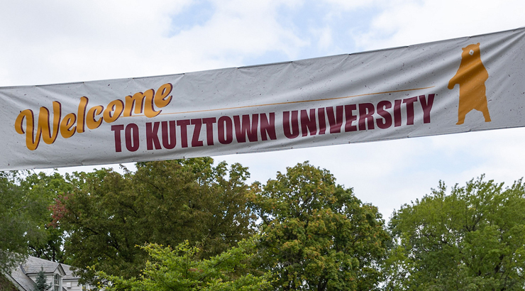 Welcome to Kutztown University banner across Main Street.