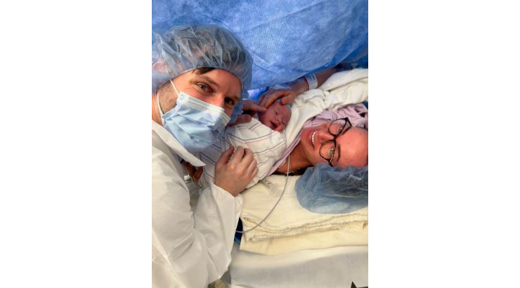  (L to R) Marco, August William and Paige Ehrl in the labor room.