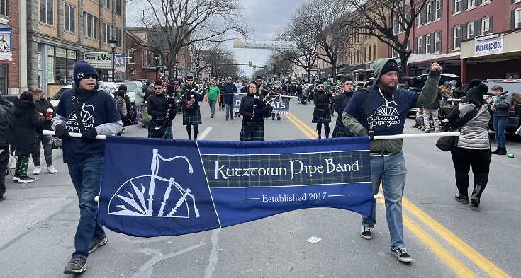 The Kutztown Pipe Band participated in the Saint Patrick's Day Parade