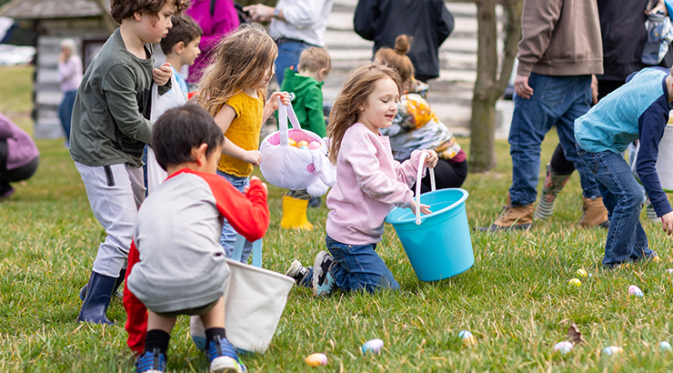 Kids participating in an egg hunt