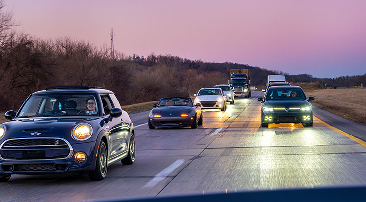 Cars at night on a highway