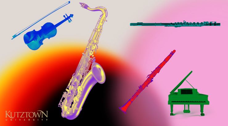 Graphic with instruments and Kutztown University logo