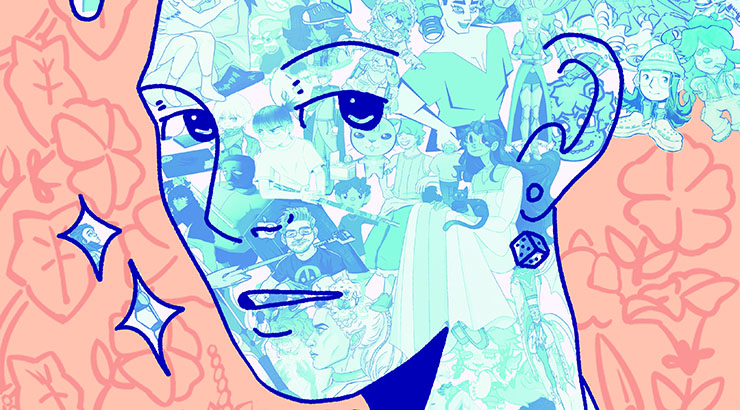 Hand-drawn picture of a face with other drawings in it