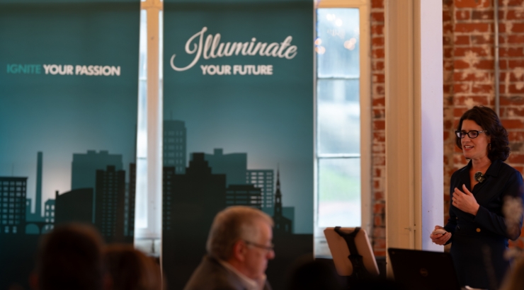 A lecturer leading a class