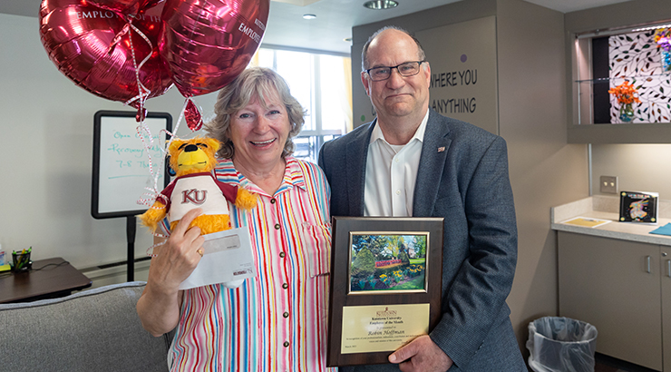 President Hawkins with Robin Hoffman, employee of the month for March 2022