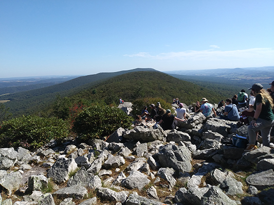 A photo of the rocky ridge overlook at Hawk Mountain Sanctuary