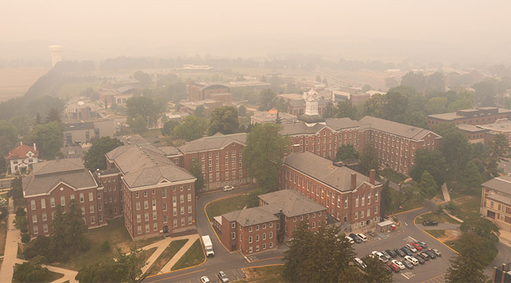 2023 picture of KU and smoke from wildfires