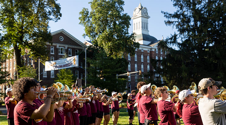 band practicing in front of Old Main