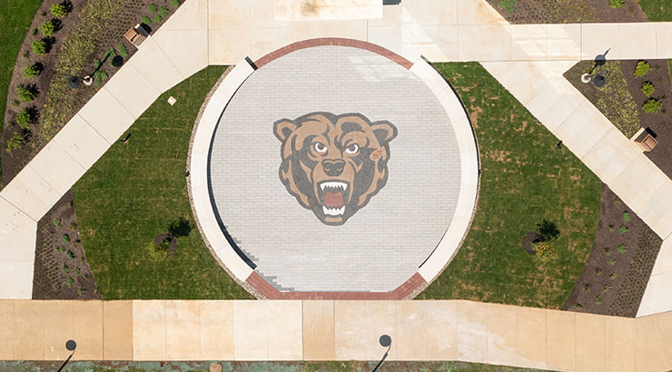 Golden Bear logo outside Johnson Hall