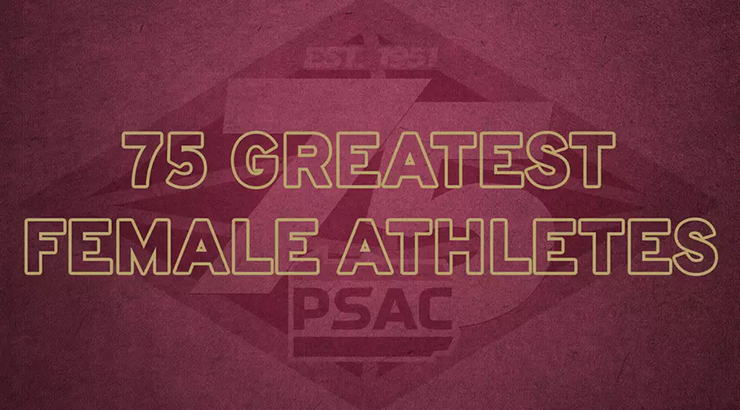 Graphic with PSAC 75 logo, "75 Greatest Female Athletes"