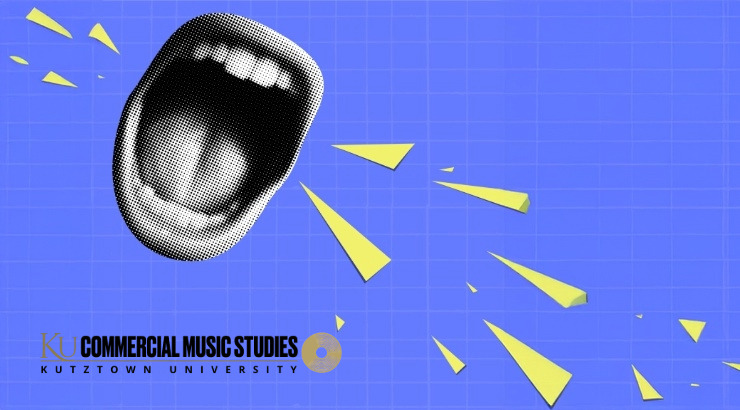 Singing graphic on purple background