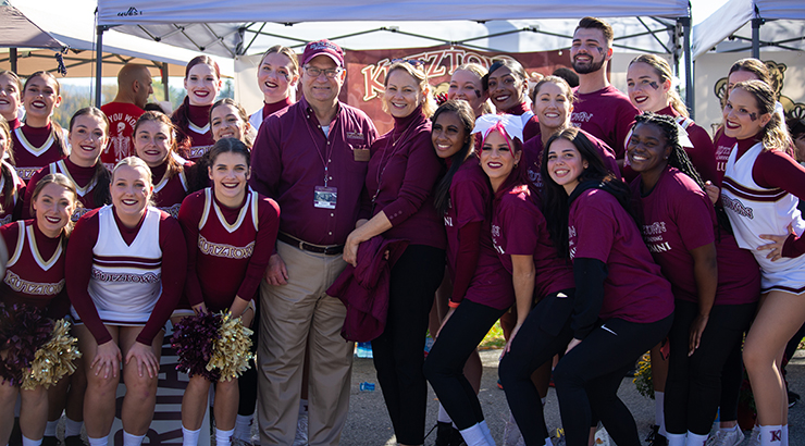 Kutztown University Cheerleaders with President Hawkins 