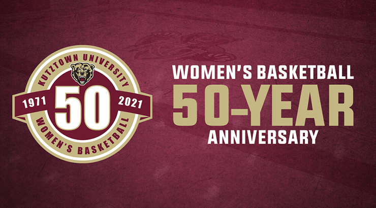 Kutztown University women's basketball 50-year anniversary celebration logo