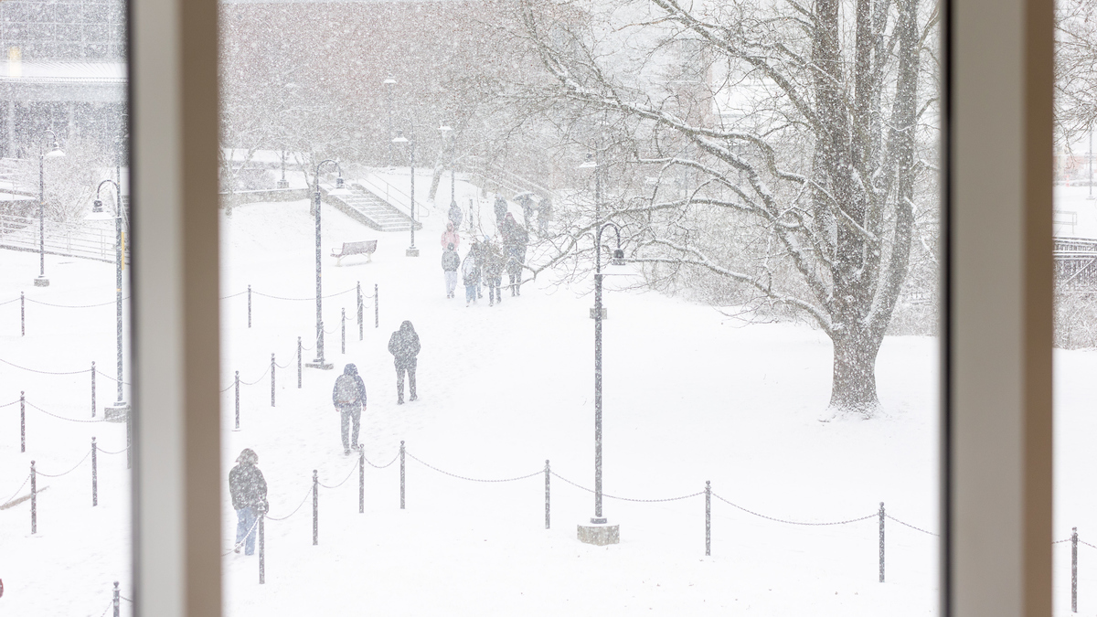 Students walking in the snow