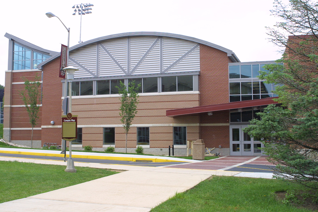 Front entrance of the Student Recreation Center from across the street