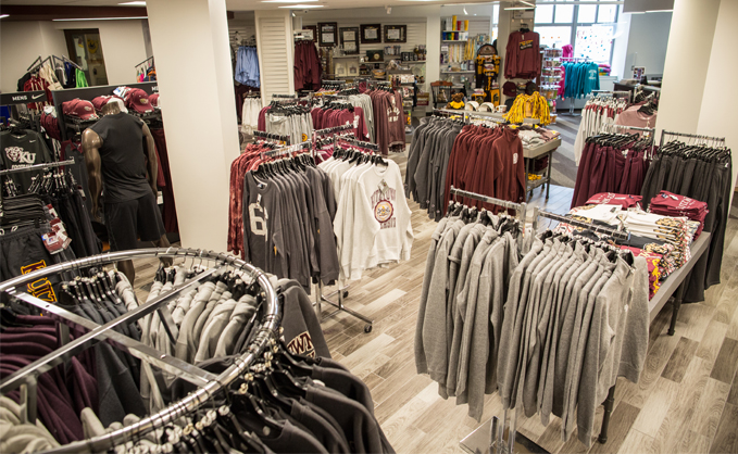 Overhead view of the apparel section in the campus store 