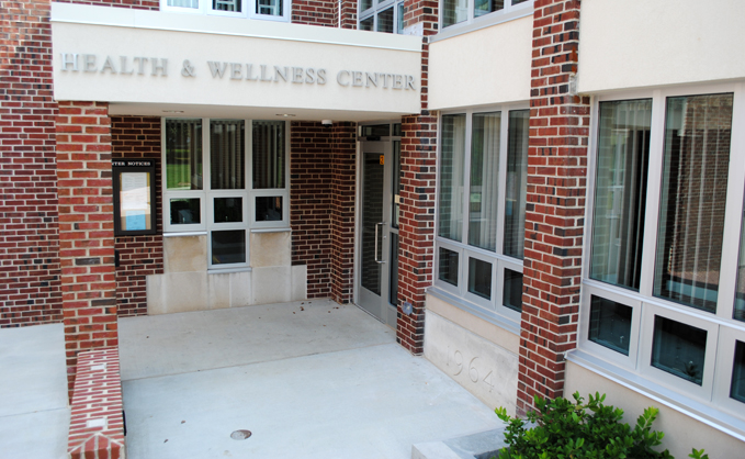 Front door of the health and wellness center from the side