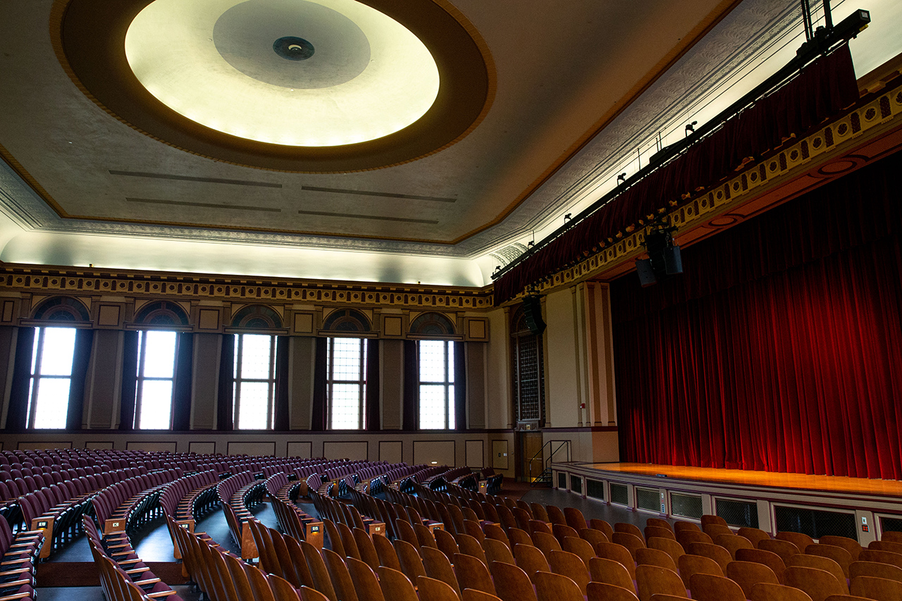 Schaeffer auditorium empty during midday 