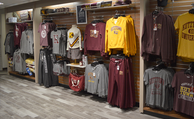 University apparel display in the campus store