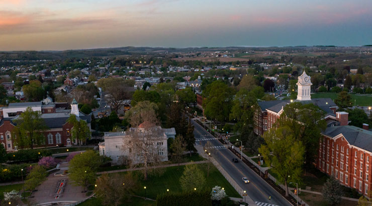 Kutztown Univetrsity's campus in the twiglight.