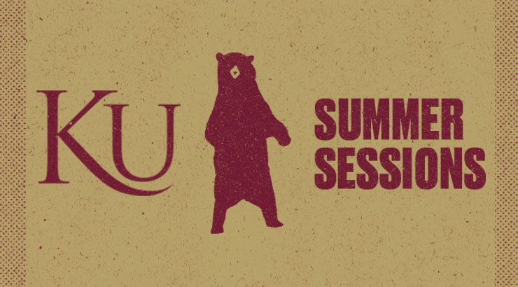 Graphic that reads "KU Summer Sessions", drawing of a bear in-between the text "KU" and the text "Summer Sessions"