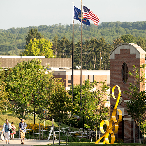 MSU exterior with american flag in the wind