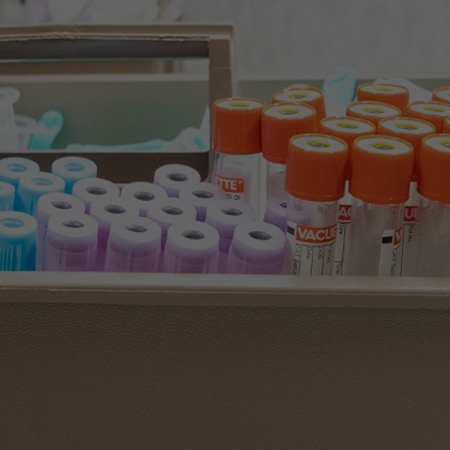 blood tubes arranged in a carrying bucket