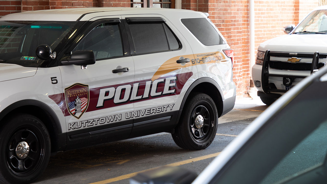 Police cruiser with Kutztown University Police written on the side.