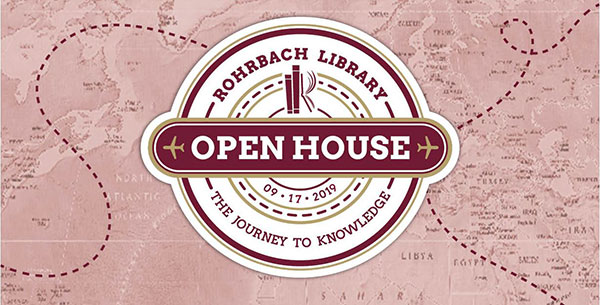 Open House Graphic: Rohrbach Library Open House. 9-17-19. The Journey to Knowledge