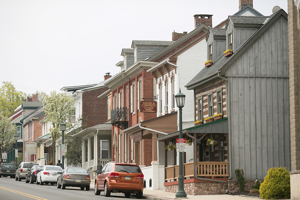 Houses along main street in the community of Kutztown.